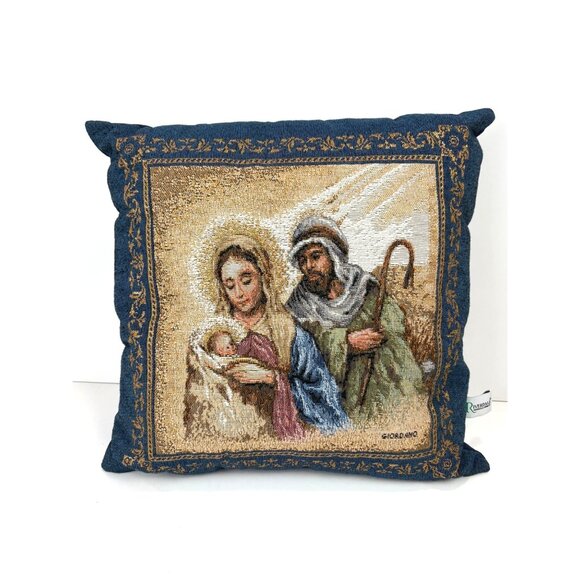 Giordano Holy Family Tapestry Decorative Pillow Riverdale USA Christmas Nativity - Picture 1 of 5